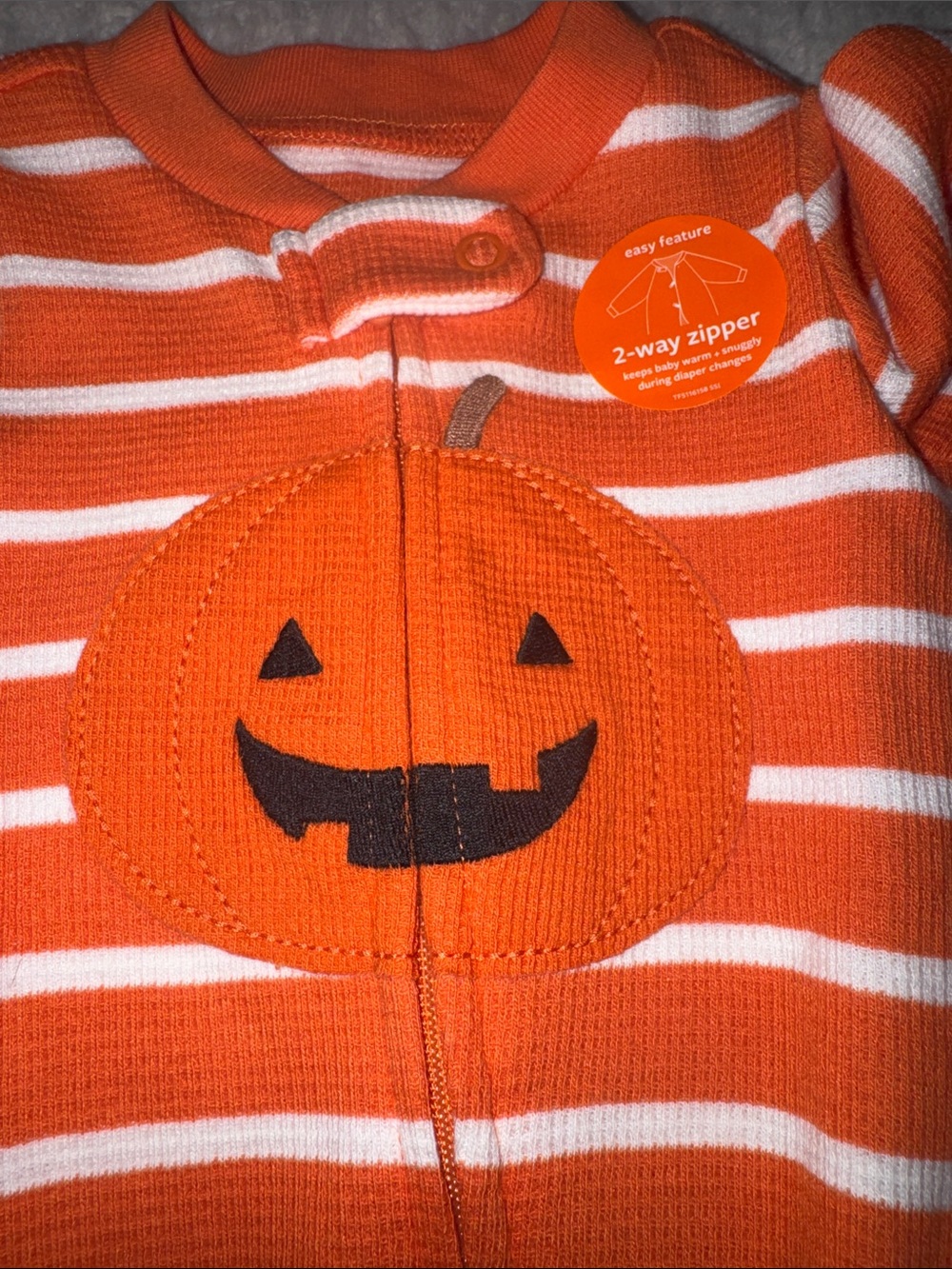 Carter's Orange & White Striped Pumpkin Footed One-Piece Pajamas - Picture 7 of 8